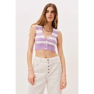 For Love & Lemons Women's Purple White Maud Boxy Cropped Sweater  Vest XL
